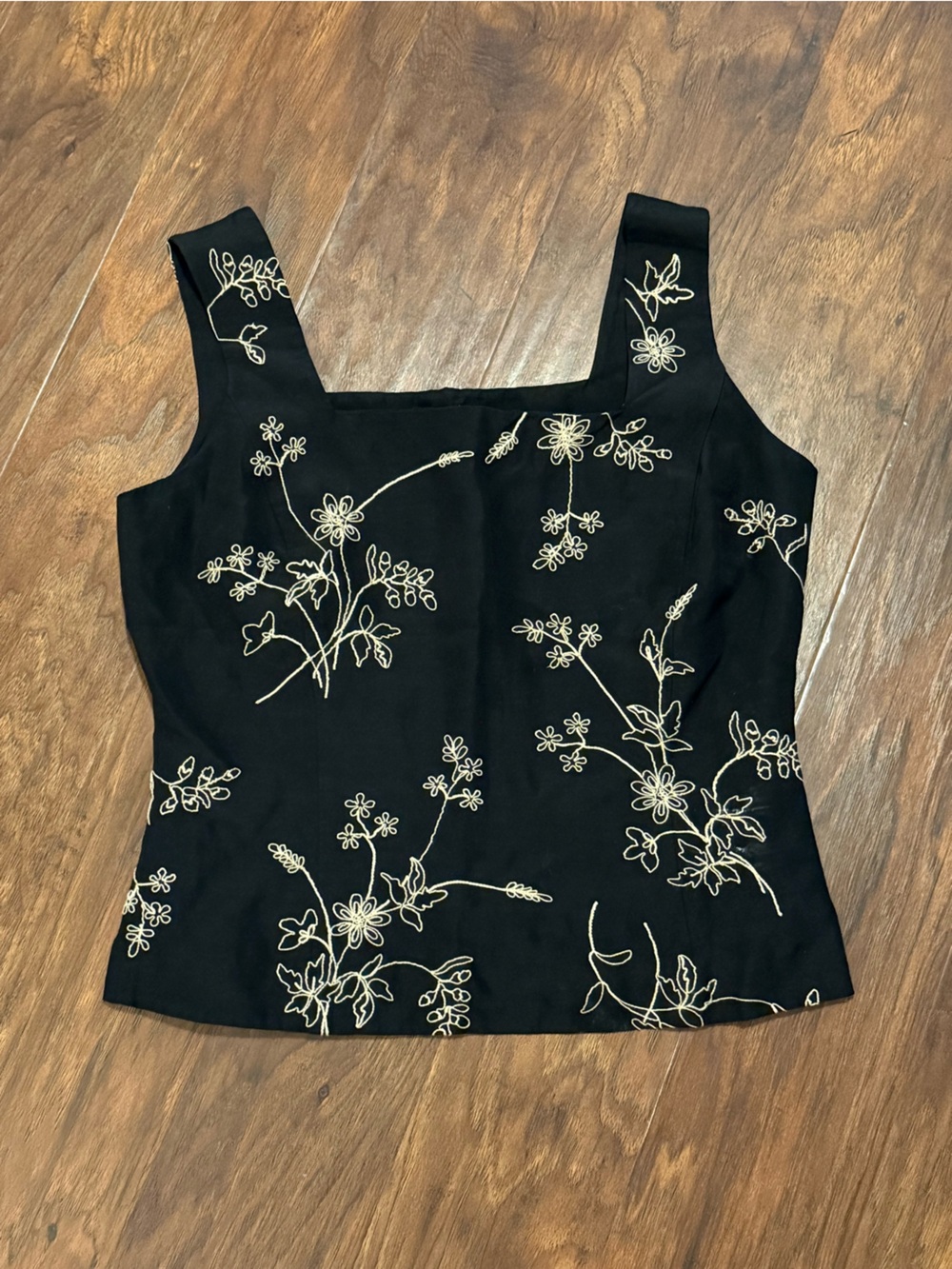 Ann Taylor Black Strapless Floral Embroidered Too